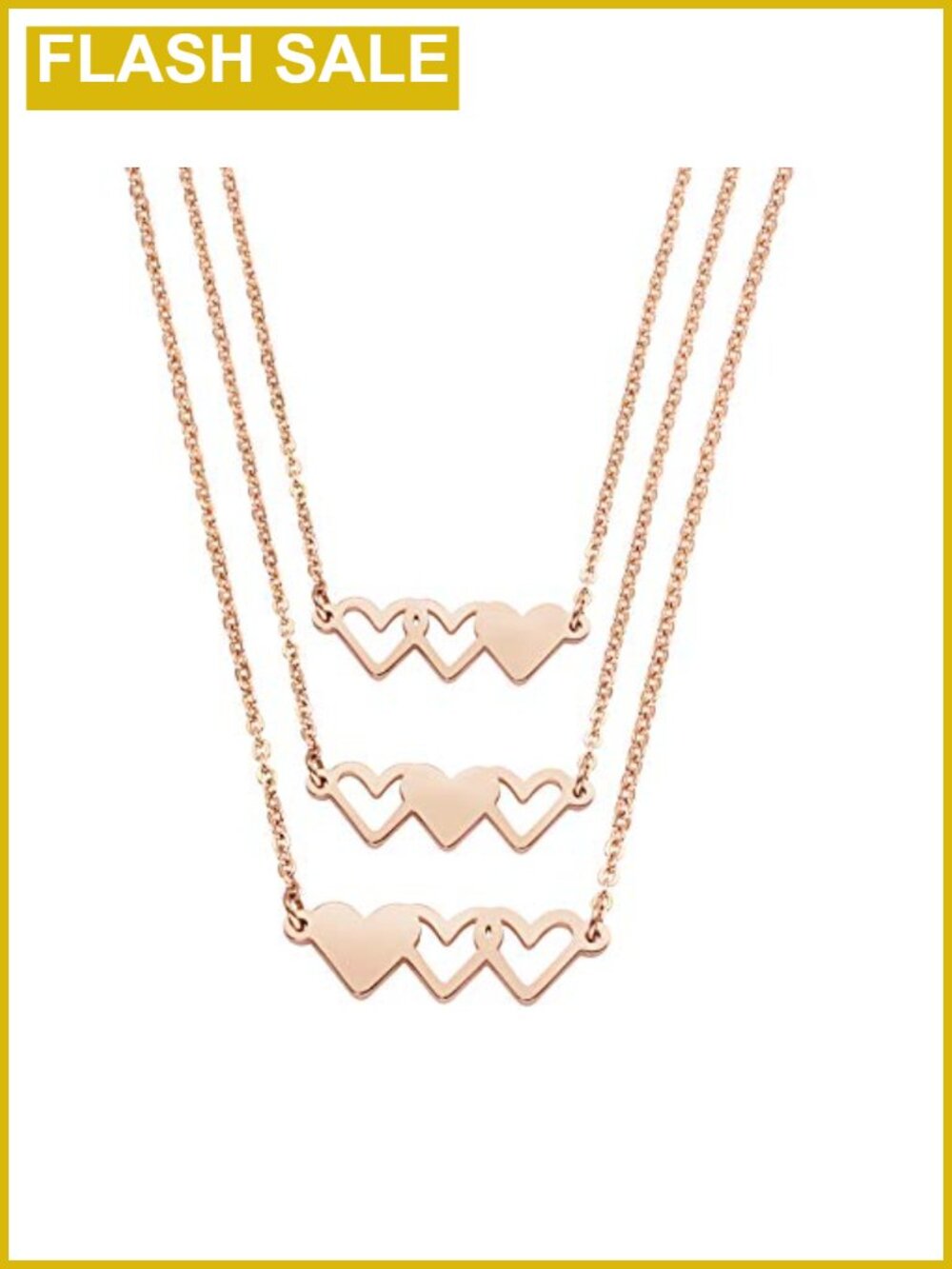 Stainless Steel Friendship Necklace for 3, Three Hearts Necklace/Bracelet Set,